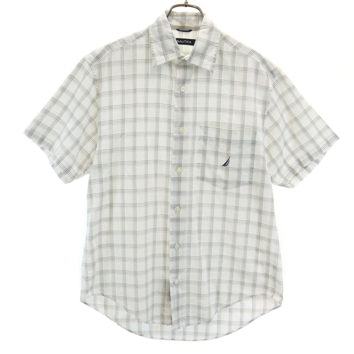 

NAUTICA Check Pattern Short sleeve shirt S white Men s Used
