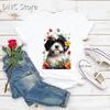 Femme Tshirt Funny Hat Wearing Watercolor Print Dog Cute Animal Print Tshirt Women Fashion Trend 90s Tshirt Dog Lover Tshirt