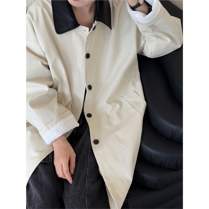 Johnature Korean Long Contrasting Retro Jacket Women Autumn Casual Loose Versatile Fashion Trench Coats