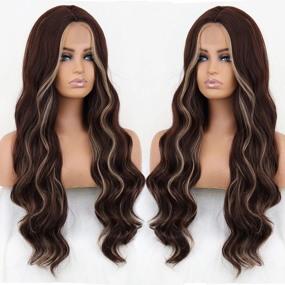 Lange gewellte weinrote synthetische Perücke für Damen, hitzebeständig, natürlicher halber Teil, Cosplay, Party, Lolita-Perücke