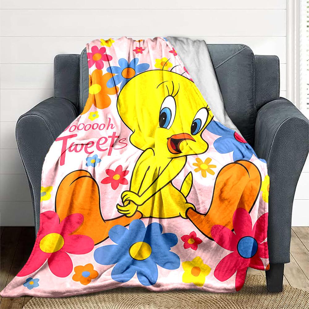 1pc Tweety Bird Blanket Lightweight Flannel Throw For Sofa, Bed, Travel, Camping, Livingroom, Office, Couch, Chair, And Bed