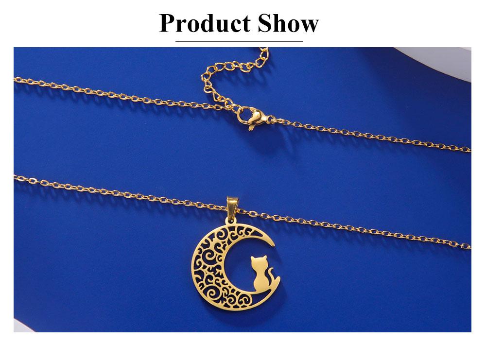 Cazador Crescent Moon Cat Pendant Necklaces for Women Animal Kitten Filigree Neck Chain 2026 Stainless Steel Jewelry Gift Trend