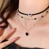 Gothic Multi Layer Black Peach Heart Choker Clavicle Chain Necklace for Women Girls Aesthetic Black Crystal Y2K Jewelry