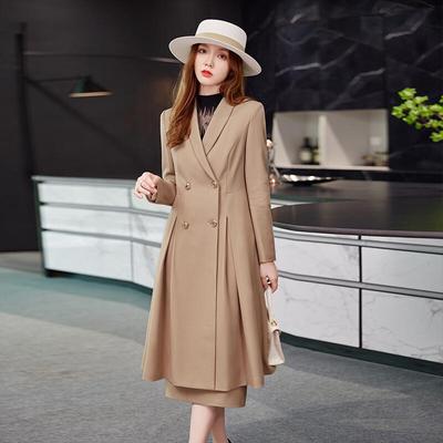 Mittellanger Damen-Zweireihiger Trenchcoat