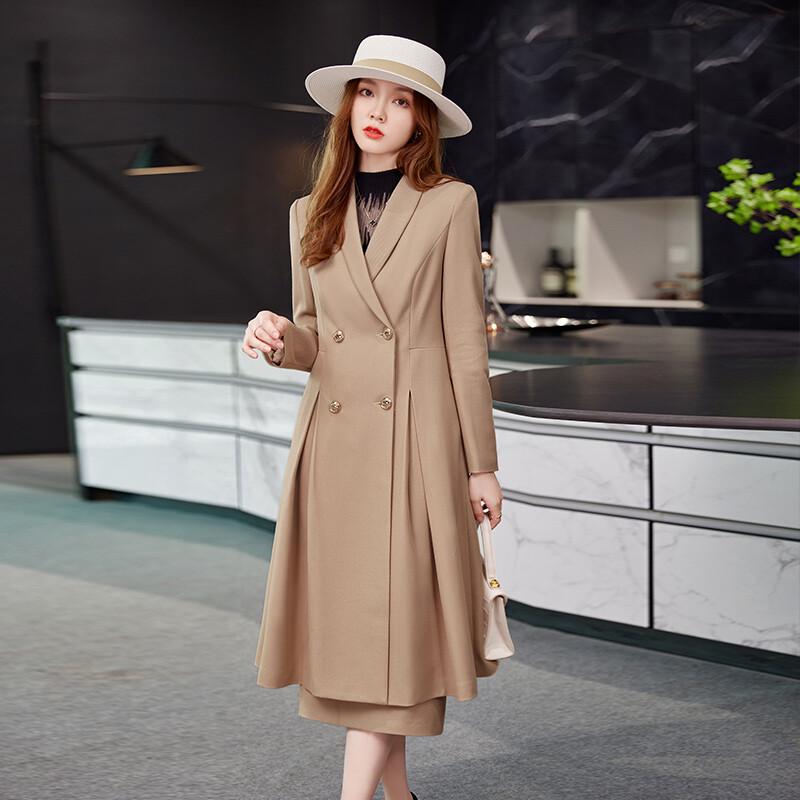 Women s Mid-Length Double-Breasted Trench Coat L