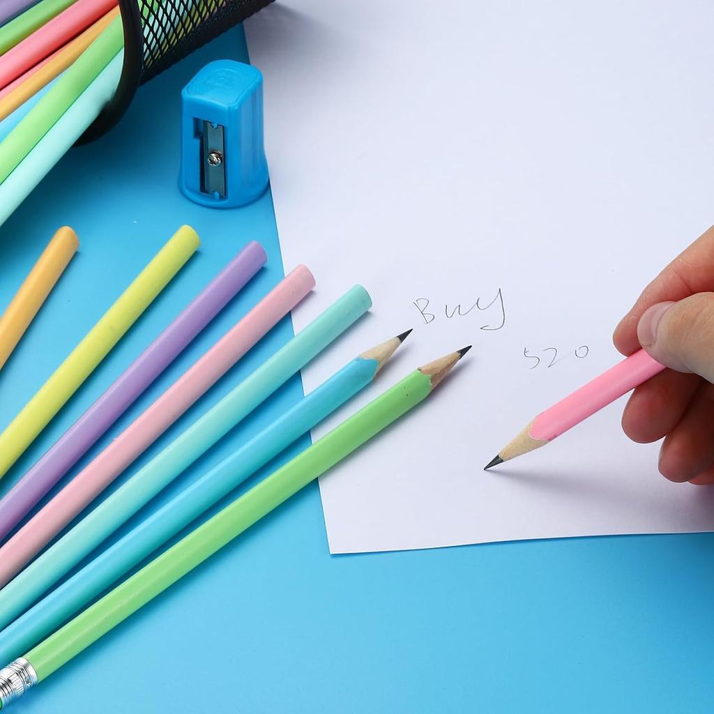 PATIKIL Round Pencils, 24 Pack HB Graphite Pencils with Eraser Wood Pencils Cute Pencil for Classroom Teacher Office Supplies, Pink