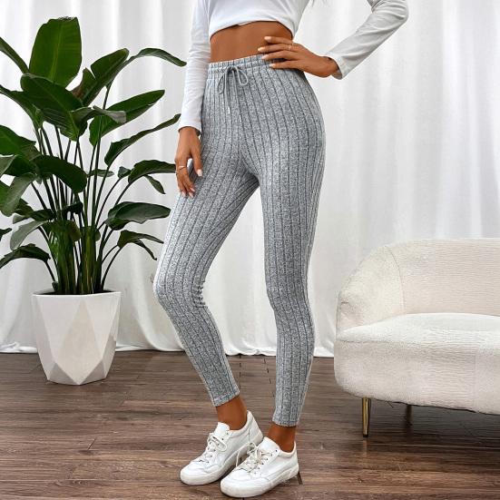 Yoga Pants High Elastic Adjustable Drawstring Tight Pants Solid Color Ribbed Slim Butt Lifting Versatile Leggings