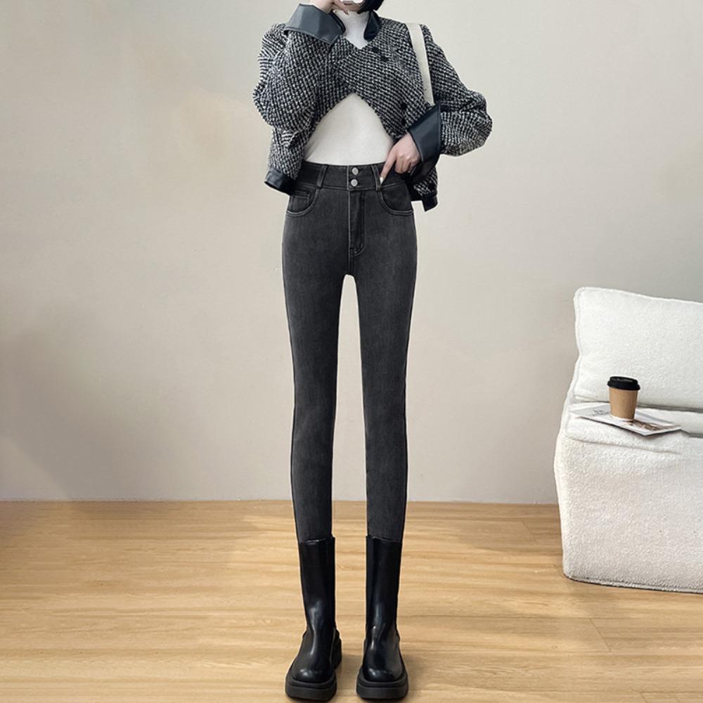 High-waisted Slim-fitting Pants for Women's Autumn and Winter New Versatile Tight and Thin Pencil Jeans Ins Tide
