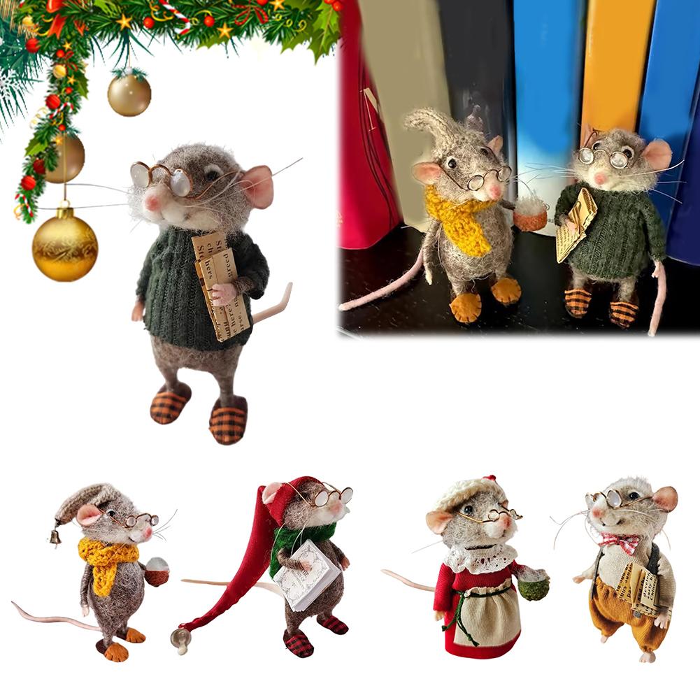 Christmas Needle Felted Mouse DIY Handmade Wool Felted Cute Needle Felted Mouse Wool Felt Mouse Craft Decorations