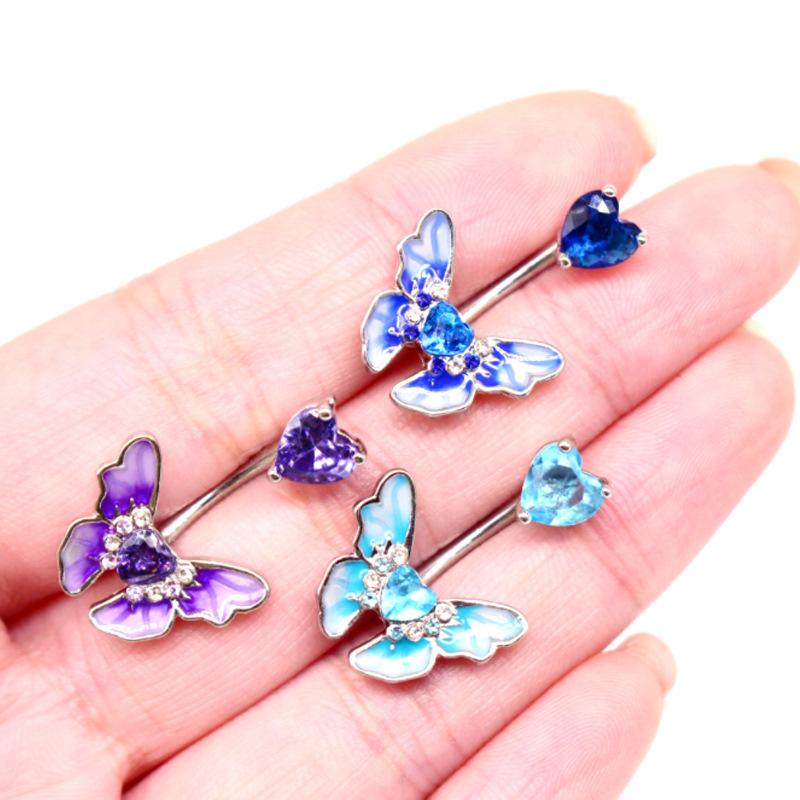 Fashion Heart Zircon Belly Button Rings Butterfly Flower Navel Ring For Women Navel Piercing Barbell Body Piercing Jewelry