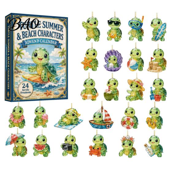 Desk Collection Figures Marine Life Advent Calendars 2026, 24 Days Christmas Countdown Calendar with 2D Acrylic Decorative Desktop Accessories Turtle