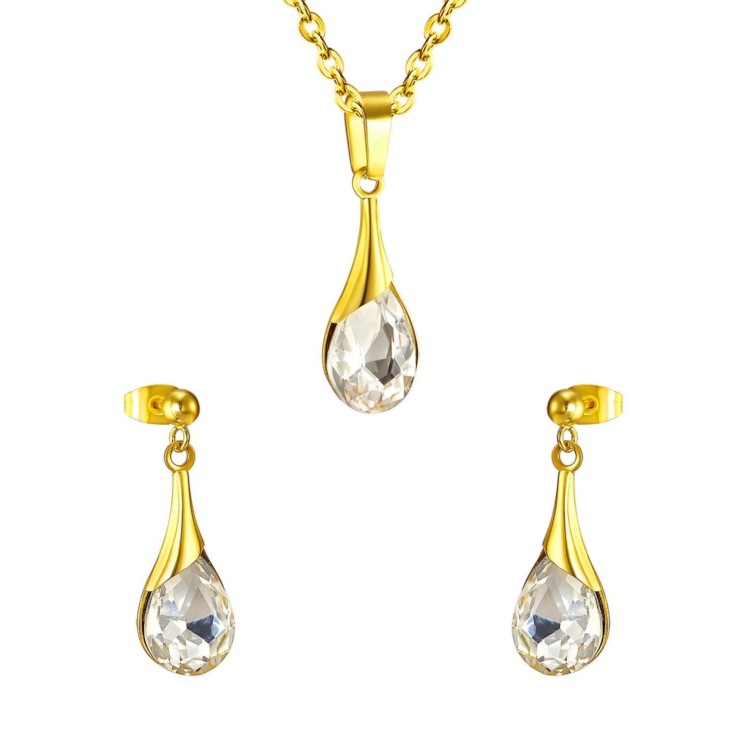 Fashion Geometric Zircon Earrings And Necklace Set Simple Elegant Personality Jewelry Suite
