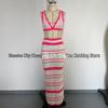 Striped European & American Fashion Vacation Beach Bikini Long Dress Set
