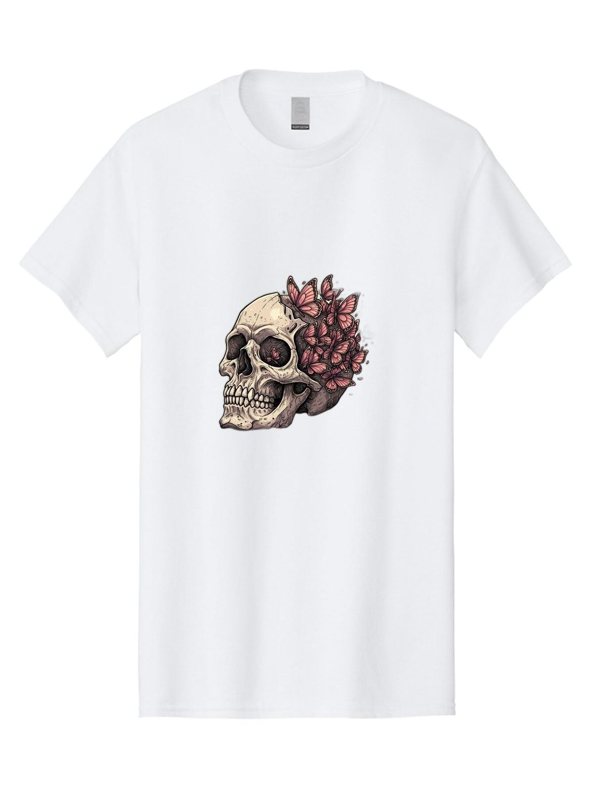 Butterflies-Emerging-From-Skull Mens Graphic Tee, 100% Cotton,Casual Summer Wear S