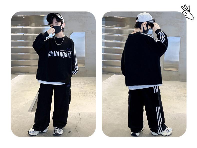 Boys' 2025 Stylish Fleece-Lined Outfit Set: Spring/Autumn Sports Sweatshirt for Big Kids