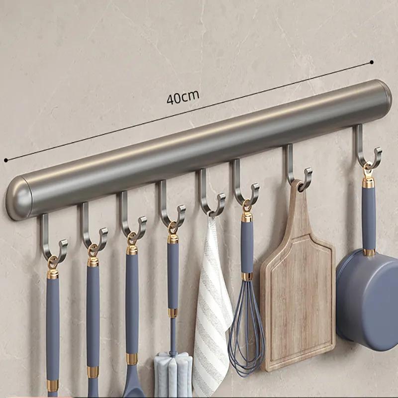 Kitchen Hooks Non Perforated Hanging Rods Kitchen Storage Racks Spatulas Spoons Hanging Racks Space Aluminum Hooks Wall Mounted Storage YLE516