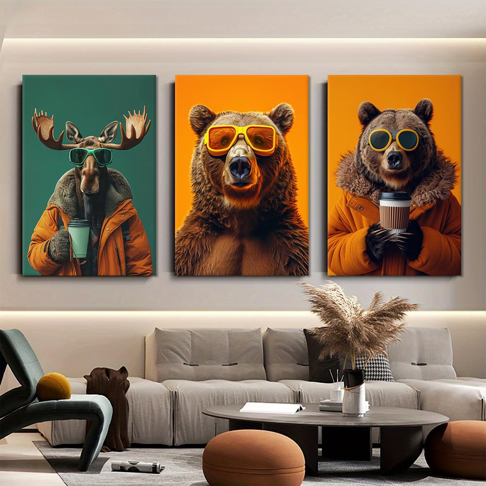 

3PC, Creative Nordic style cartoon moose decoration painting, modern and simple living room entrance canvas hanging painting, an (as the picture,20x30cm No Frame)