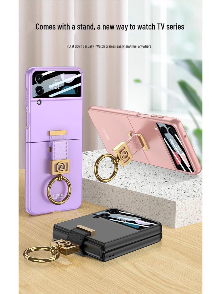 Samsung Flip4 Cross-border Compatible Frosted Hard Case with Z Ring Buckle