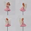 4 Pcs Fairy Garden Stake, Outdoor Resin Angel Figurine with Delicate Wings & Colorful Dress, Rust-Proof Metal Stake for Plant Pots,