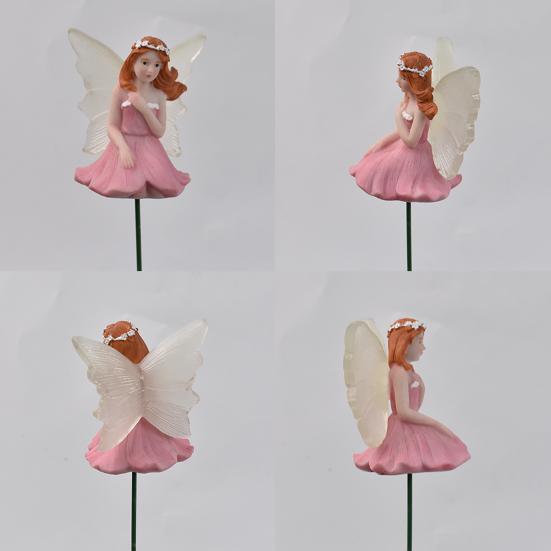 4 Pcs Fairy Garden Stake, Outdoor Resin Angel Figurine with Delicate Wings & Colorful Dress, Rust-Proof Metal Stake for Plant Pots,