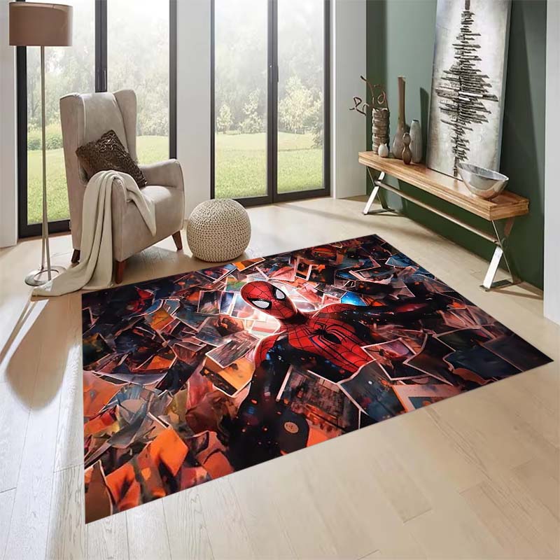 New custom-designed, cool Spider-Man rugs are available for your entryway, bathroom, and bedroom – featuring a spiderweb pattern