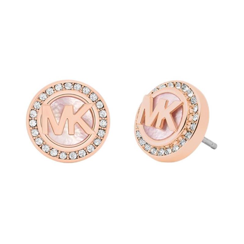 Michael Kors Halo Logo Design Mother of Pearl Earrings Unisex Couple Model Rose Gold
