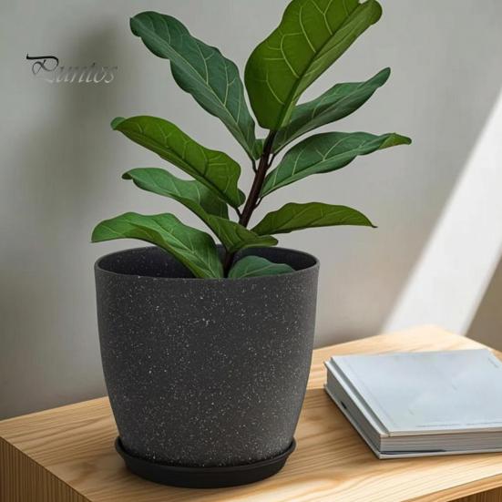Funktionale Pflanzgefäße für das Wohnzimmer Moderner Blumentopf mit Untersetzer, Grau Blume Große Harzbehälter Entwässerungslöcher, Steinoptik Pflanzgefäß Innen Außen