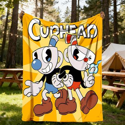 1PC Cuphead Mugman Outdoor Flannel Throw Blanket HD Printed Lightweight Soft Warm All Season Blanket for Sofa, Bed, Travel