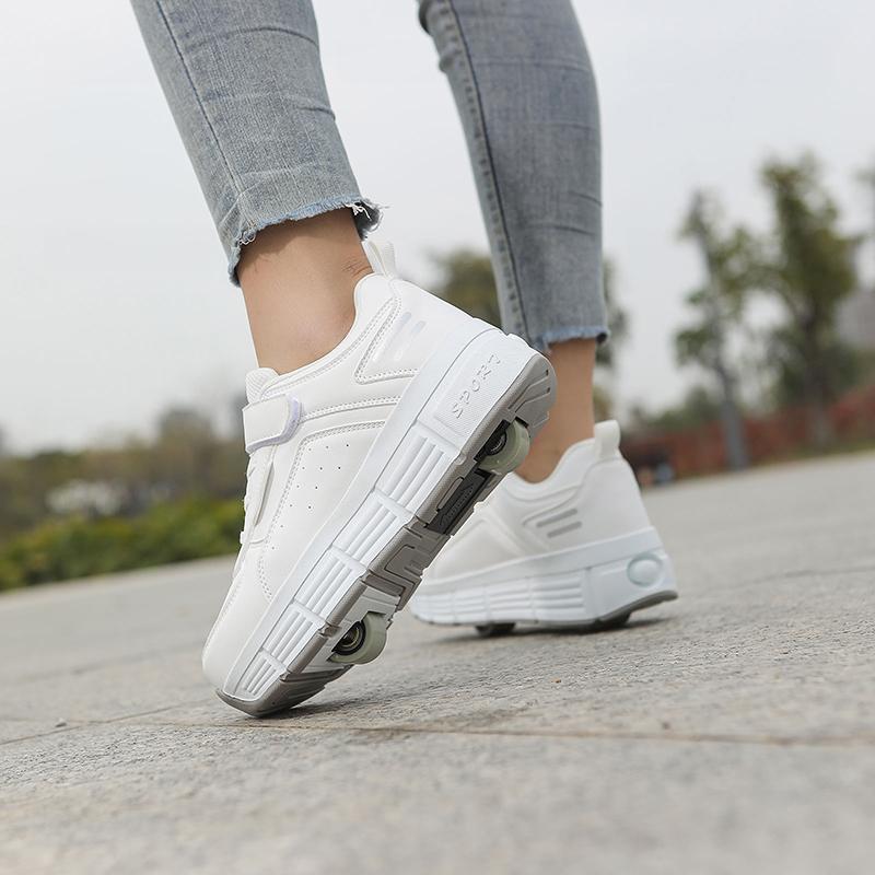 TUINANLE Small Four-wheel Walking Shoes Pink Teenager Sport Shoe Girls Kids Unisex Two Wheel Pulley Walking Shoes