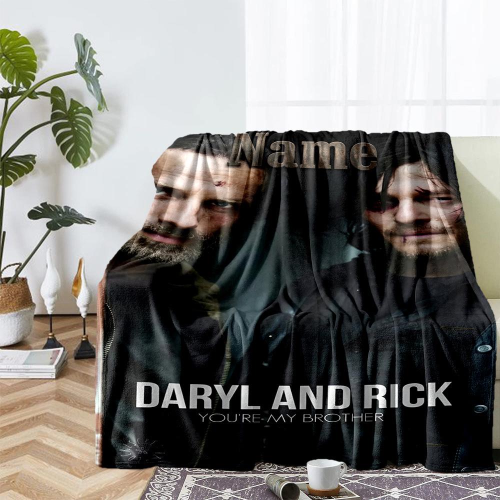 Custom Name Daryl and Rick Theme Printed Blanket - Perfect for Couch, Bed, Travel & Outdoor Use | Machine Washable, Cozy & Durable.