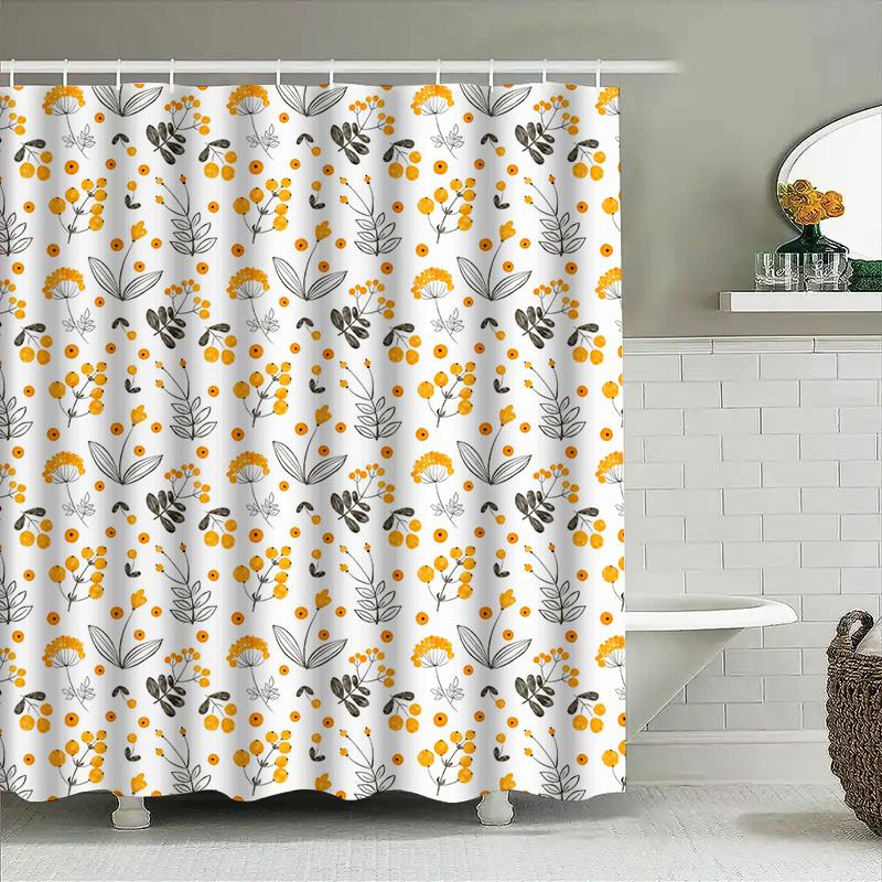 Fashion Floral Shower Curtain Yellow Black Water Repellent Bath Liner With Hook For Bathroom Decor Modern Printing Home Accessor