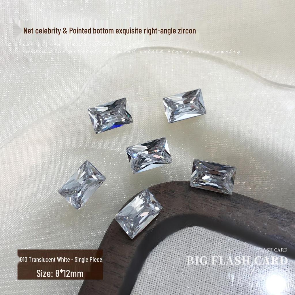 Champagne Rectangle Zirconia Nail Art Decorations - Sparkling White Pointed Ice Sugar Diamonds DIY Nail Accessories