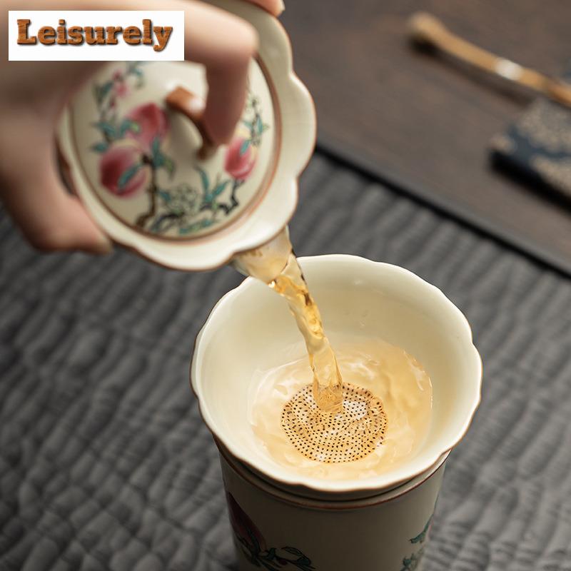 Filtre à thé antique Ru Kiln, support d'infuseur, passoire à thé vintage à neuf pêches, filtre à thé pour accessoires de thé