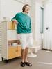CUSTOMUS Diagonal Cut Heart Embroidery 3/4 Sleeve Round T-Shirt Cxs24Mkrt309 Grn