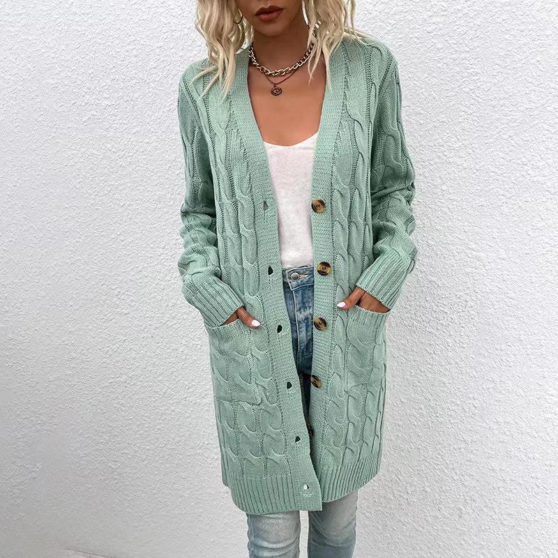 IHUASU Autumn and Winter Fashion Women's Outer Cardigan Jumper Women Fashion Long Single-breasted Casual Cardigan Jacket