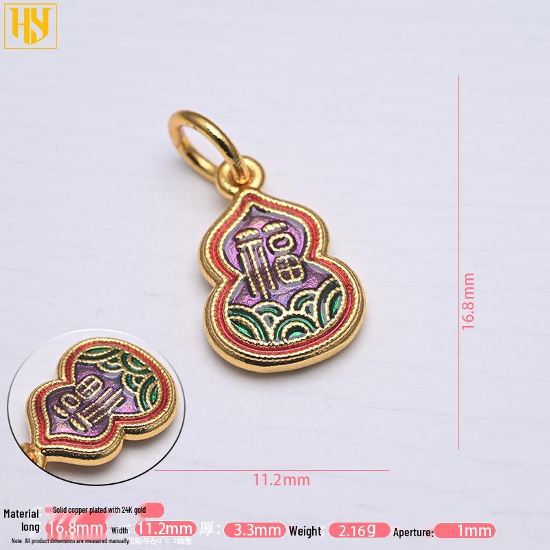 Copper-Plated 24k Gold Gourd Fulushou Fu Charm Pendant for DIY Jewelry