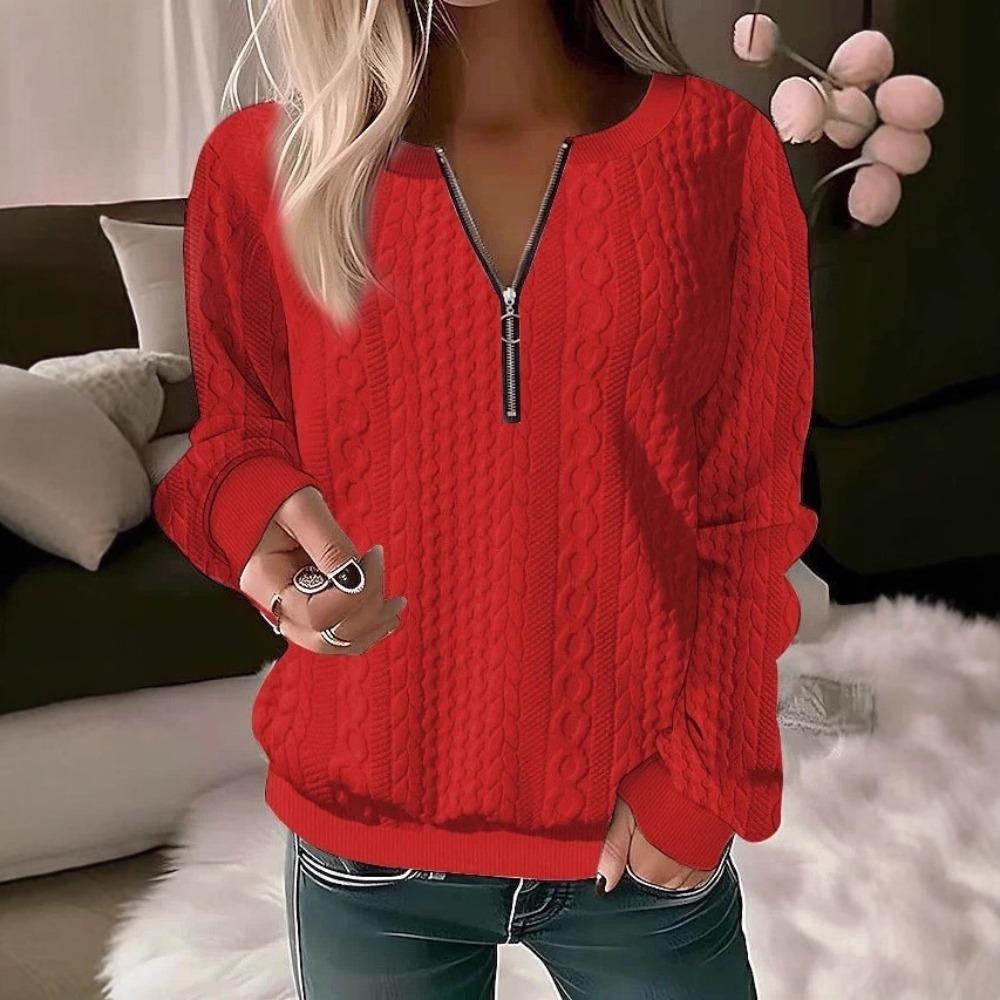 Women's Half Zip Long Sleeve Sweatshirt Loose Fit Casual Knit Pullover Top