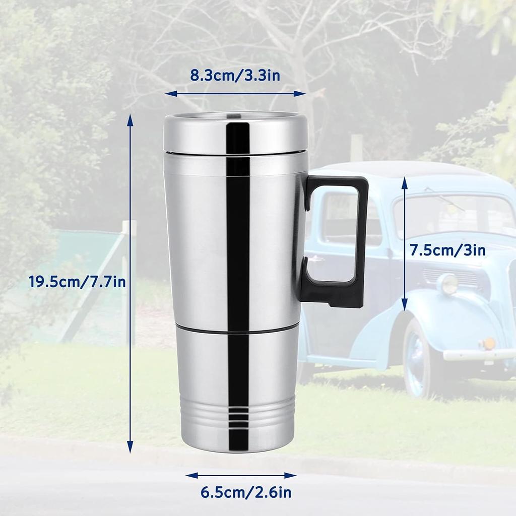 300ml Car Electric Tea Kettle, 12V Stainless Steel Electric In-car Travel Heating Cup Car Water Heater Travel Portable Heating Cup with Lid for Most