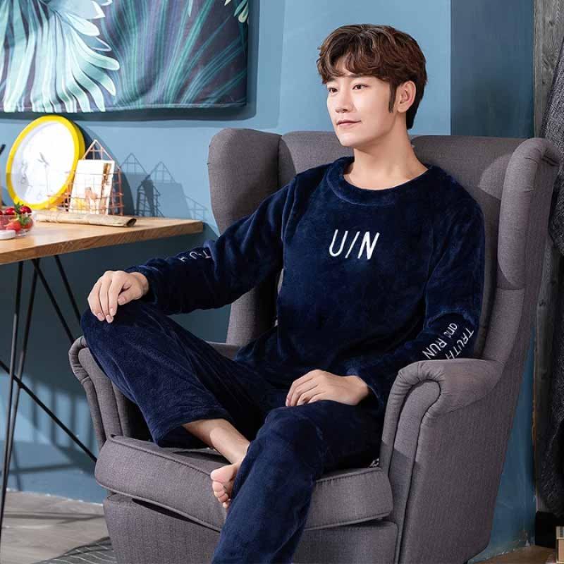 Winter New Thickening Round Neck Long Sleeve 2 Piece Outfit Set Man Clothing Set Advanced Printing Lounge Sets Man