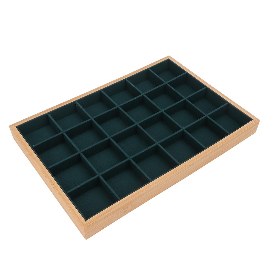 24 Fächer Schmucktablett Holz Armband Halskette Display Aufbewahrungsorganizer für Schaufenster Schublade Grün