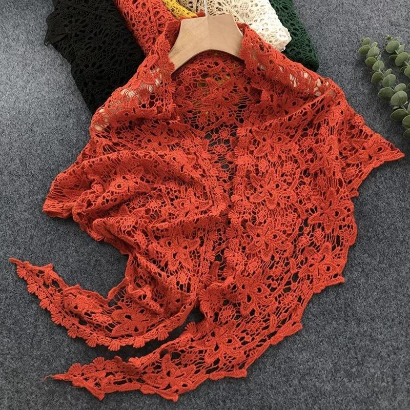 Pure Cotton Neck Protection Lace Hollow Triangle Scarf Hook Shawl Summer With Suspender Skirt Children Outside