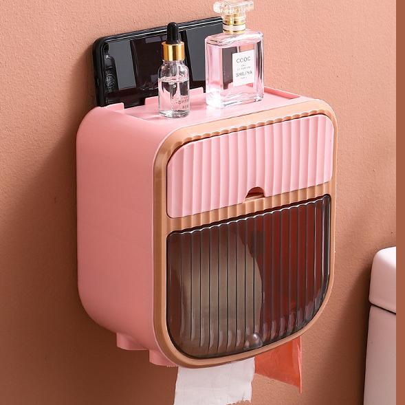 Toilet Paper Holder Without Drilling Tissue Box Wall-Mounted Paper Storage Box Roll Toilet Paper Holder Bathroom Accessories