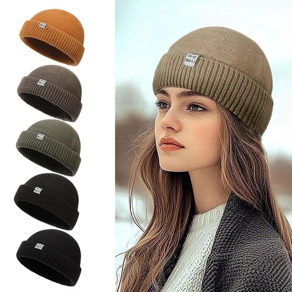 Wool Knit Brimless Cap Round Top Melon Cap Simple Fisherman Skullcap Autumn Winter