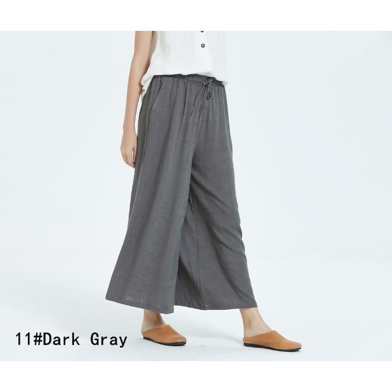 

Свободные повседневные укороченные брюки из хлопка и льна с широкими штанинами для женщин, весна-лето, на шнурке, большие размеры, однотонные брюки, модные, элегантные, простые брюки 1011 XXL темно-серого