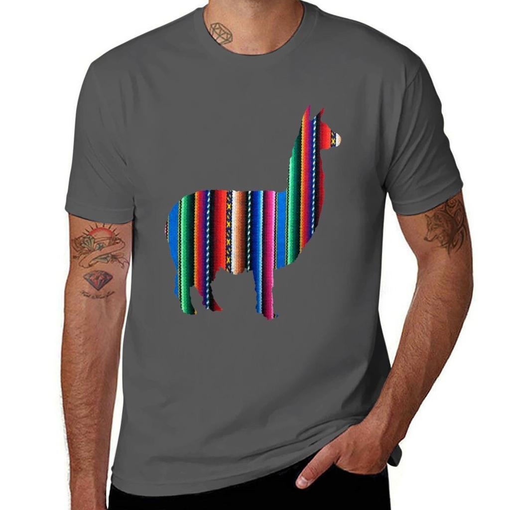 Llama Textile Design Inca Ink Original South American Inca Textile Bg Tshirt Plus Size Loose Short Sleeve Top