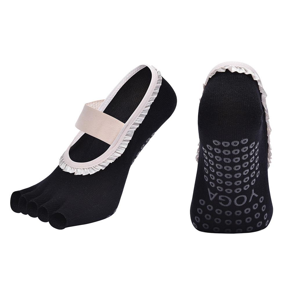 

Five Toes Yoga Socks Breathable Cotton Ballet Dance Socks Fitness Socks Fitness Training 2-Black