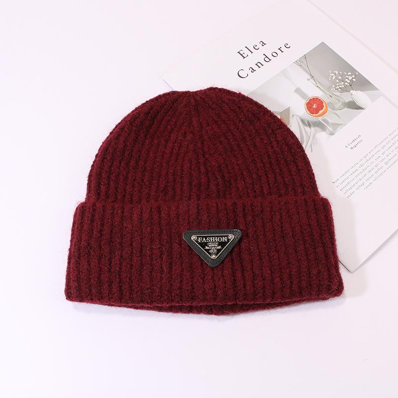 Woolen Hats for Women Triangle Marked Warm Knitted Hats for Couples  Pullover Hats Anti Cold Hats for Men  Autumn and Winter.