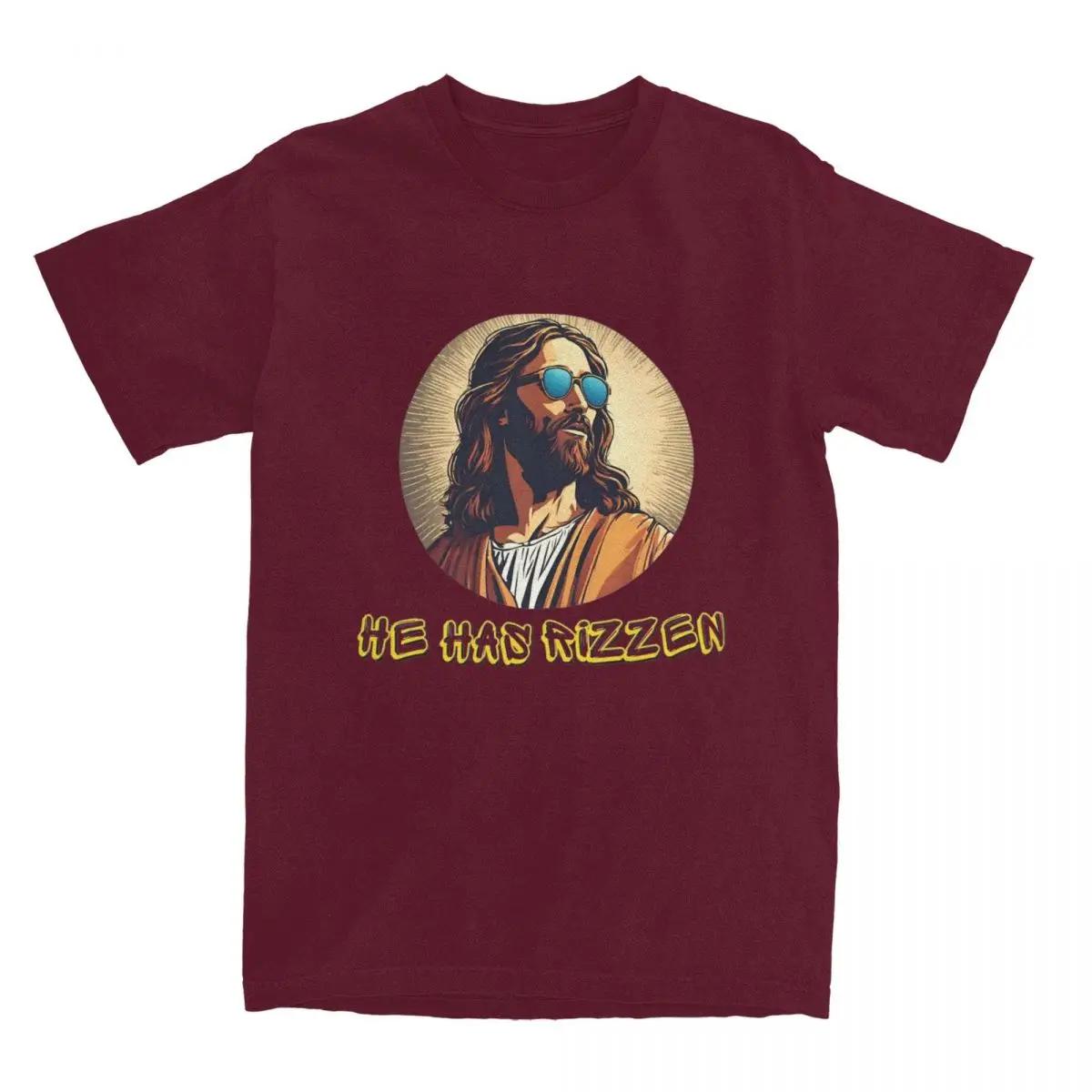 

Summer Jesus Christ Has Rizzen T Shirt Accessories for Men Women Pure Funny Saint Tee Shirt Short Sleeve Tops XXXXXL бордовий