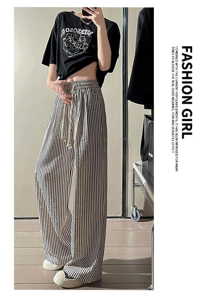 Women's Summer 2025 Striped High-Waisted Wide-Leg Casual Pants