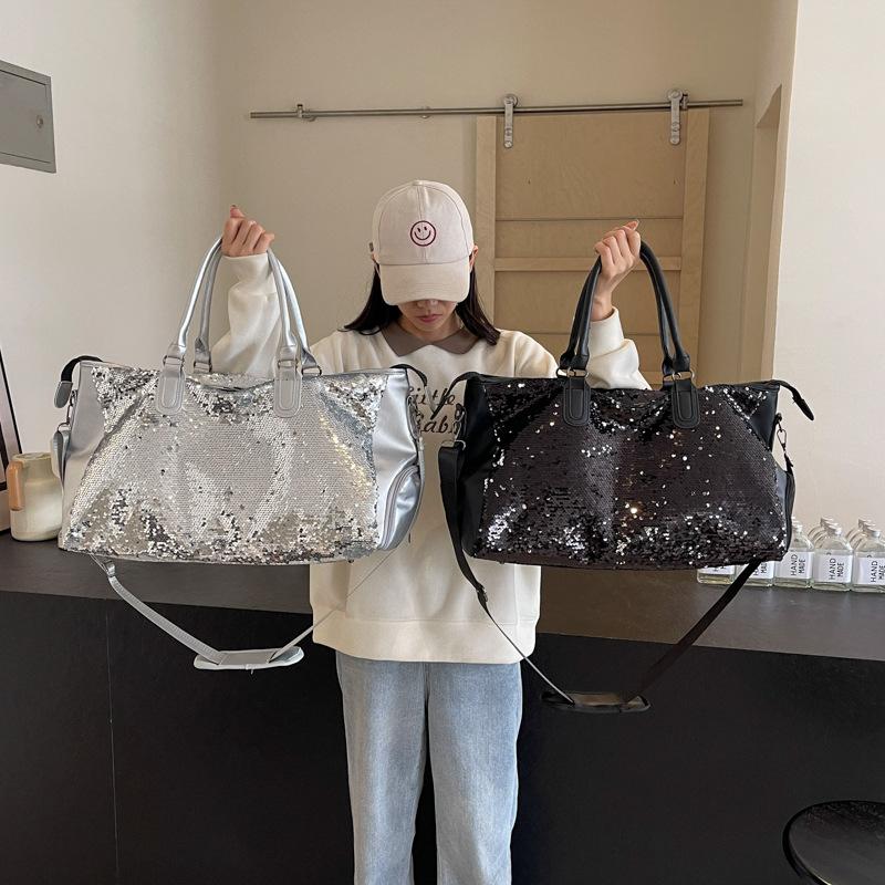 Women's Sequin Style Traveling Personalized Style Reflective Portable Shoes Warehouse Travel Bag Home Seasonal Storage Bag